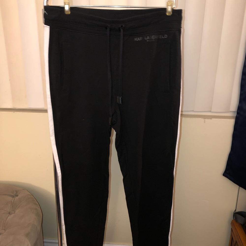 Karl Lagerfeld Black Joggers with White Side Stripes